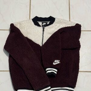 Nike Maroon and White Sherpa Jacket